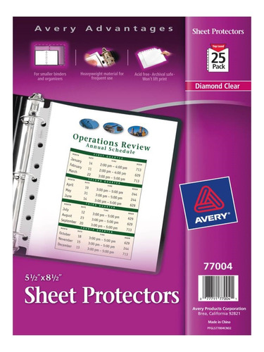 25 Protectores De Hojas Avery 77004 Esquela Transparente