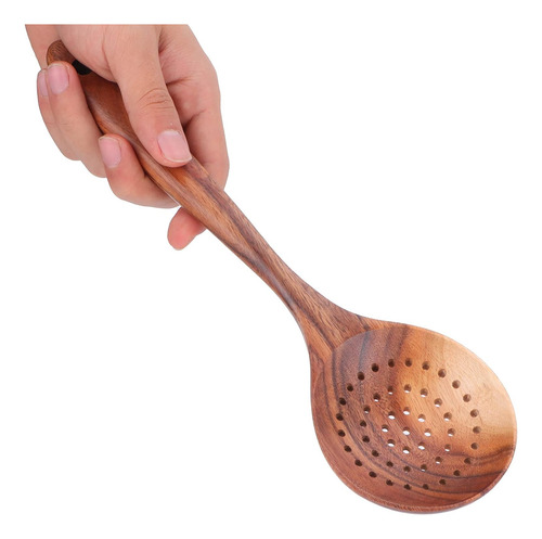 Cuchara De Colador De Madera, Cuchara Ranurada De Mango Larg