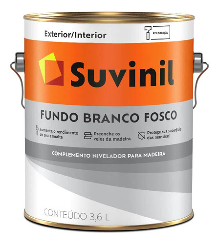 Fundo Preparador De Madeira Branco Fosco Suvinil 3,6l