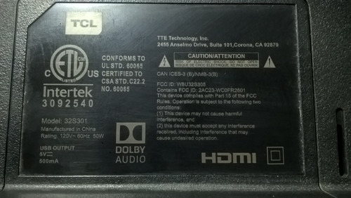 Imagen 3 de 9 de Smart Tv Tcl 32s301 Pantalla Partida,mainboard,fuente,wifi