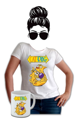 Camiseta Cat Dog Comic Mujer Estampada Mug Gratis