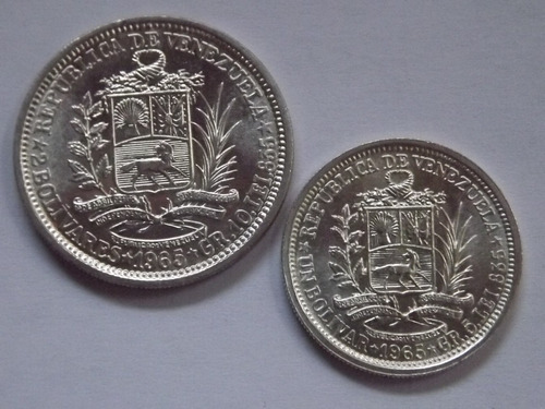Imagen 4 de 6 de Dos Monedas De Plata: 2 Bolívares Y 1 Bolívar Bs. Año 1965