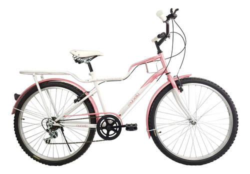 Bicicleta Vintage Urbana 6 Vel Parrilla Porta Anfora Rod 26 Color Rosa