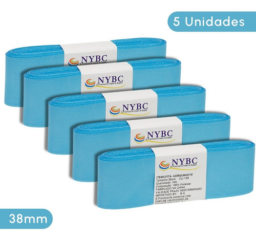 Fita Para Laço De Gorgurão Azul T - 38 Mm - Kit/5 - Nybc Liso