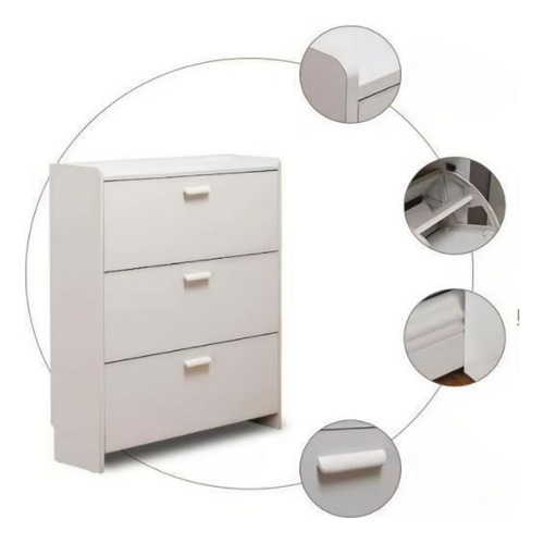 Zapatero De Madera Esenzo 3 Cajones 107x65x24cm Color Blanco