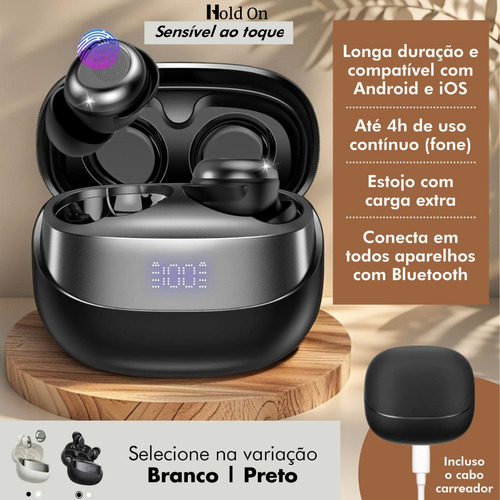 Fone De Ouvido Bluetooth Sem Fio Tws Com Display Hold On Digital