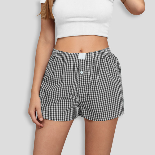 Pantalones Cortos A Cuadros Retro Holgados De Verano Para Mu