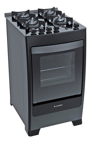 Imagen 2 de 2 de Cocina James C 700 V gas envasado 4 hornallas negra 220V puerta con visor