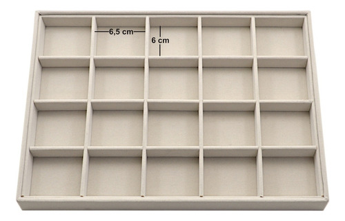 Bandeja Grande Quadriculada Jóias Veludo Brinco E Bijuteria Cor Off-white