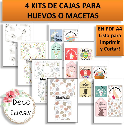 Imagen 2 de 6 de Kit Imprimible 05 Pascuas Caja Porta Huevo + Etiqueta + Tag