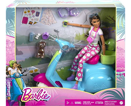 Muñeca Barbie Fashionistas Juego De Viaje Scooter Con Cachorros
