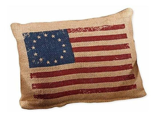 La Casa De Campo Colección Small Burlap Flag Pillow, Stars S