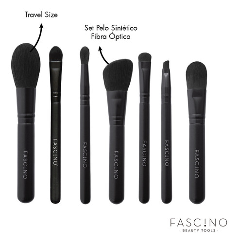 Imagen 3 de 7 de Set 7 Brochas Y Pinceles De Maquillaje Caja Metálica Fascino