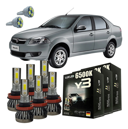 Kit Lâmpadas Super Led Fiat Siena Farol Alto Baixo E Milha