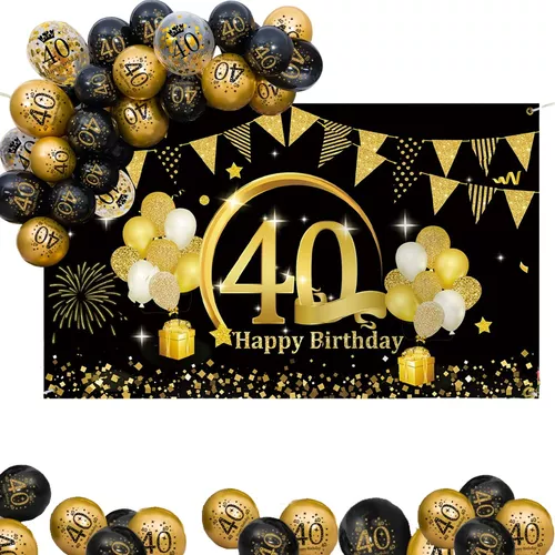 Saludos a 40 años Juego de decoración de cumpleaños Globo de whisky Globos  de 40 cumpleaños Jumbo 40 Decoraciones de 40 cumpleaños 40 Negro 40 -   México