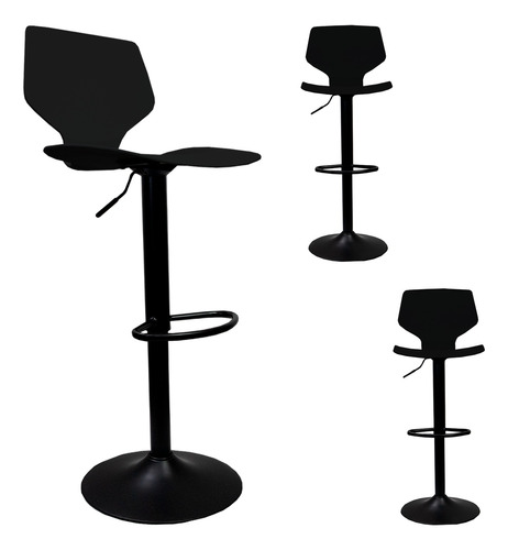 3 Banco Silla Alta Para Barra Comedor Giratorio Slim Negro