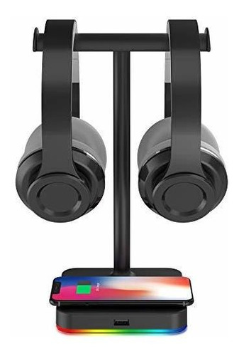 Soporte Para Auriculares Doble Rgb Con Cargador Inalám...