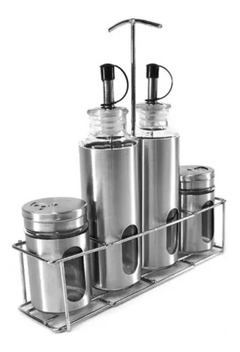 Galheteiro Inox Condimentos Pimenta Azeite 4 Peças