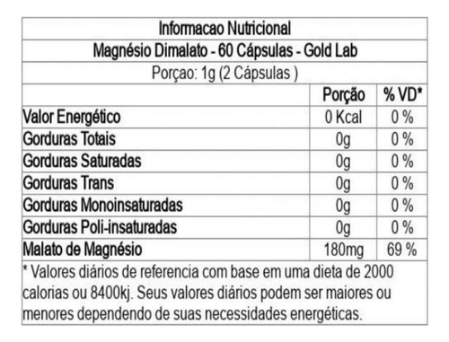 Suplemento Mineral - Magnésio Dimalato C/60 Caps Gold Lab