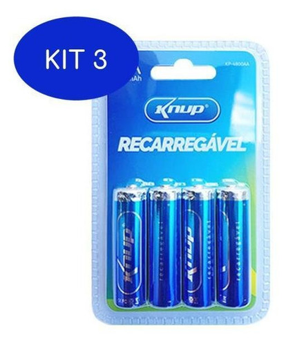 Kit 3 Pilha Recarregável Knup Aa 2700mah Kp-4800aa