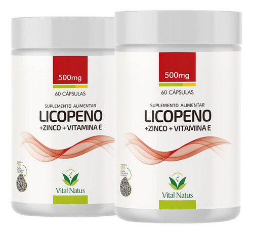 Kit 2 Licopeno Zinco Vit E + 2 Vit C 100mg + 2 Vit A 2600mcg