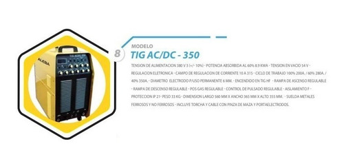 Soldadora Inverter Aleba Tig 350 Acdc Aluminio Tapa Cilindro
