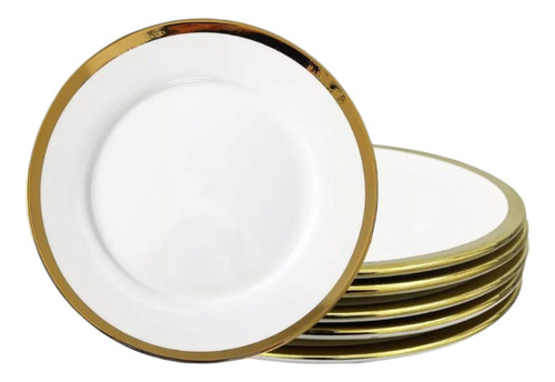 Pack 6 Plato Llano Borde Dorado Línea A Modelo Moderno