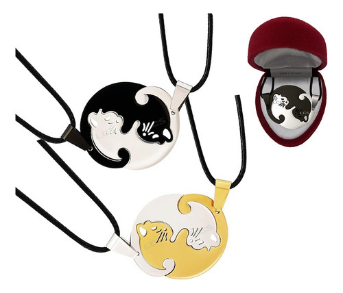 Collar Yin Y Yang Gatitos Doble + Estuche De Regalo Pana 