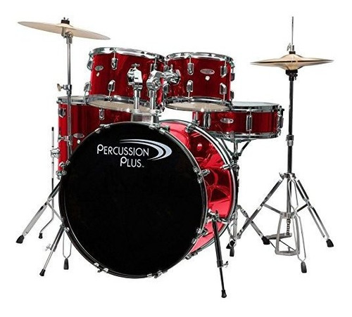 Percussion Plus Pp4100brd Bateria De 5 Piezas, Rojo Cepilla