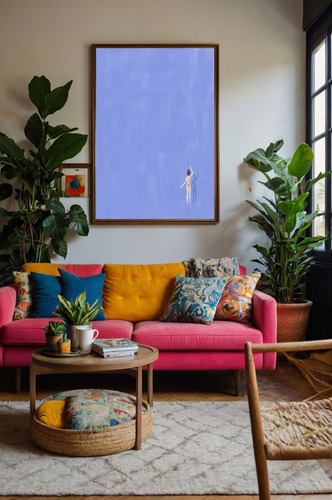 Lámina P Cuadro Mujer Nadando Natación Minimalista Moderno Multicolor Sin Armazón