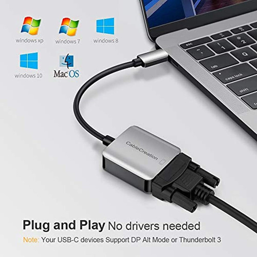 Imagen 3 de 7 de Adaptador De Aluminio Usb C A Vga, Gris 1 Paquete