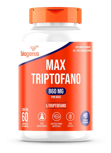 Max Triptófano, 860 Mg De L-triptófano, 60 Cápsulas, Biogens