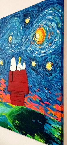 Snoopy Pintado A Mano Noche Estrellada
