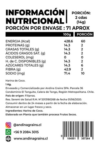Harinas De Almendra + Coco + Linaza 3 Kg Andina Grains