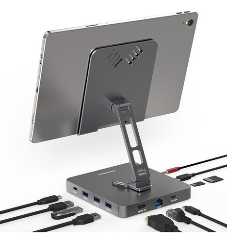 Hub Usb C 10 Em 1 Para iPad Com Suporte Dobrável