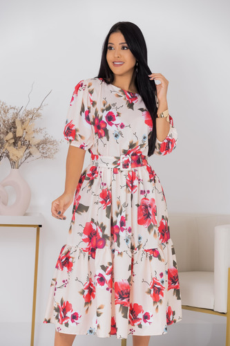 Vestido Rosana Canoa Midi Estampada