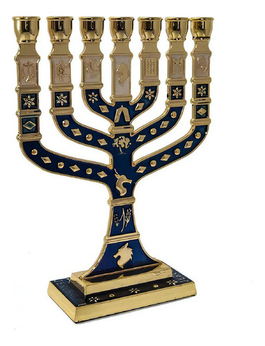 Candelabro Sete Pontas - Menora 18cm Azul - De Israel Cor Outro