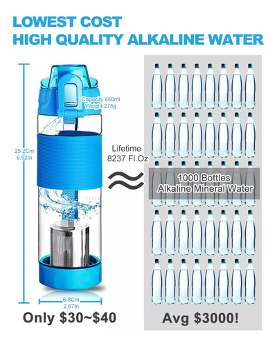 Botella De Agua Alcalina, Botella De Agua Con Filtro De 22 O