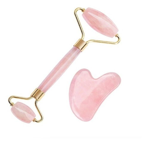 Imagen 2 de 7 de Rodillo Facial Jade Rosa + Gua Sha 100% Natural Masajeador