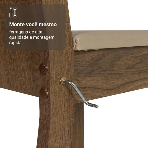 Sala De Jantar Mesa Tampo De Vidro 4 Cadeiras Camélia Madesa Cor Rustic/Sintético Bege