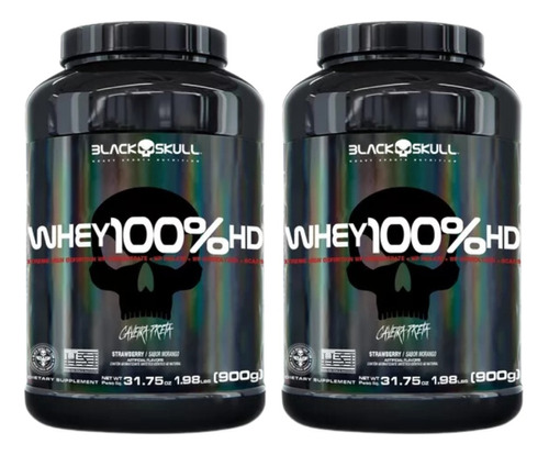 Kit 2x Whey 100% Hd Pote 900g - Black Skull Sabor Chocolate