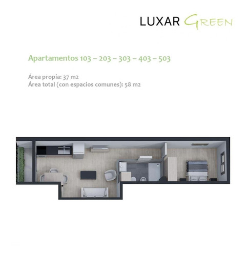 Imagen 4 de 5 de Apartamento La Aguada Venta 1 Dormitorio Venezuela Y Nicaragua Ed. Luzar Green Con Terraza