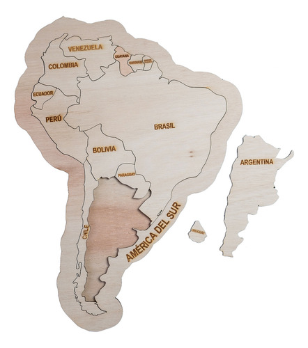 Mapa Didáctico América Pica, Rompecabezas Puzzle Madera 13 P