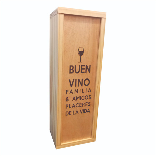 Caja De Madera X Botella Vino -grabado-buen Vino Familia Ami