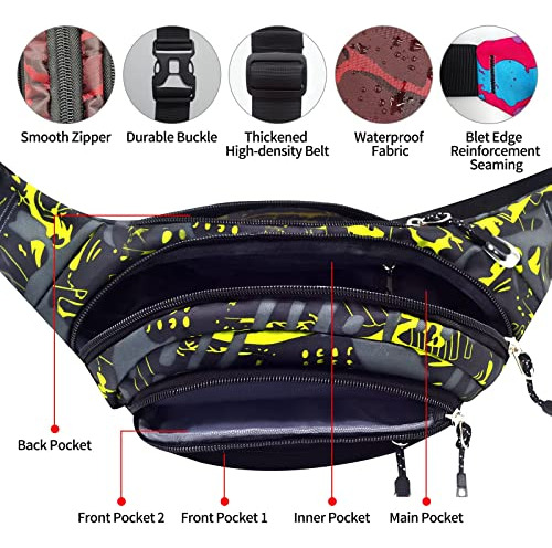 Bolso Cintura Mujer Grande, 5 Bolsillos Cremallera,