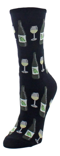 Calcetines Memoi Wine Glass Bamboo Blend Crew Negro 9-11