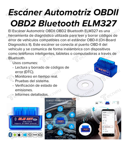 . Escaner Automotriz Elm327 Bluetooth Obd2 Adroid / Ios + Cd