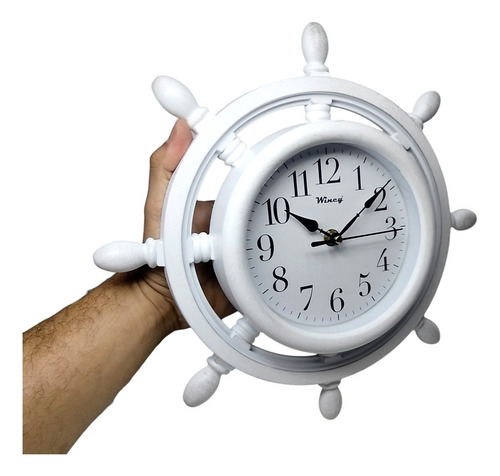 Relógio De Parede Análogico Timão Navio Barco Branco 33cm