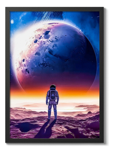 Set 3 Cuadros Astronauta Planetario Espacio Luna Nasa Arte Marco Negro