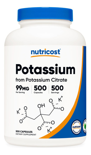 Potassium 99mg Nutricost Contracción Muscular 500 Capsulas